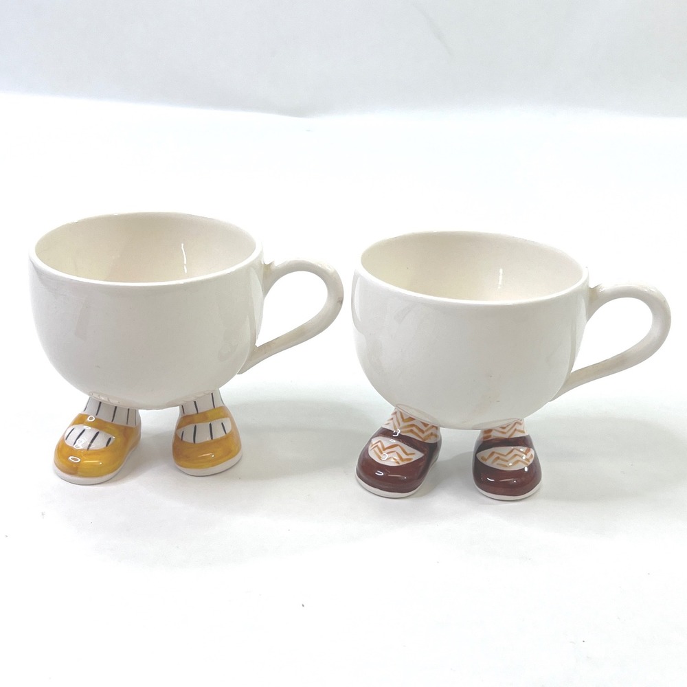 Carlton Ware Walking Teacups Set of 2 Lustre Design England Yellow Brown Shoes